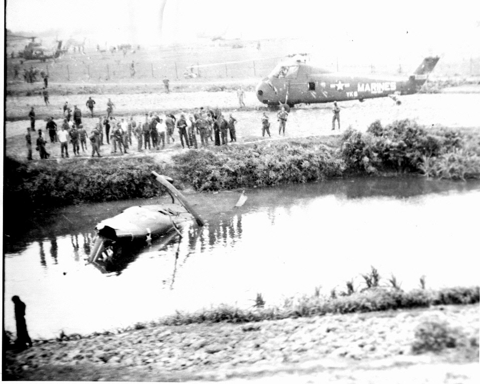 UH-34 Looses Turns and Lands in Stream